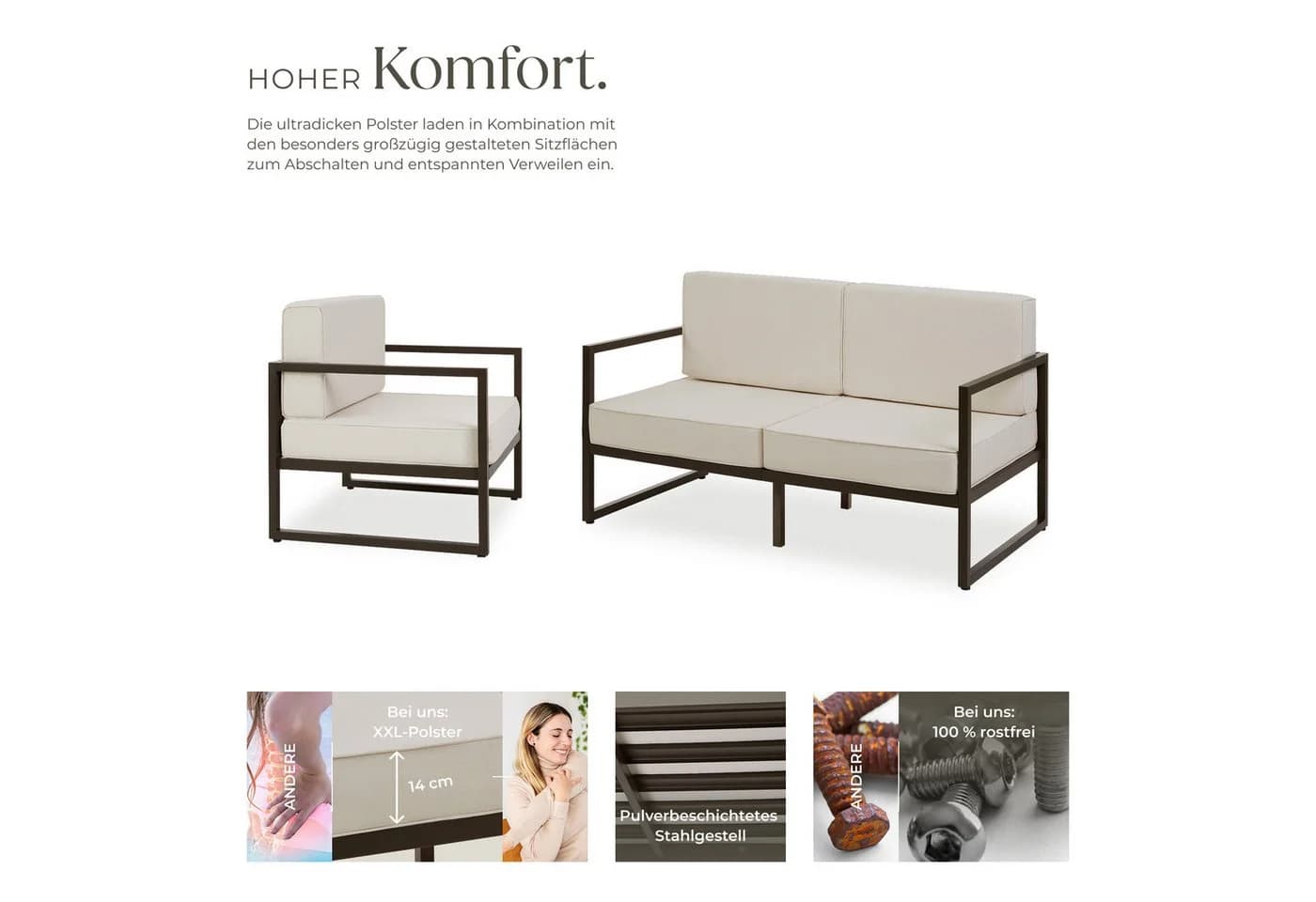 tectake® Garten-Loungeset 5-tlg. mit 14 cm Polstern - Bild 4