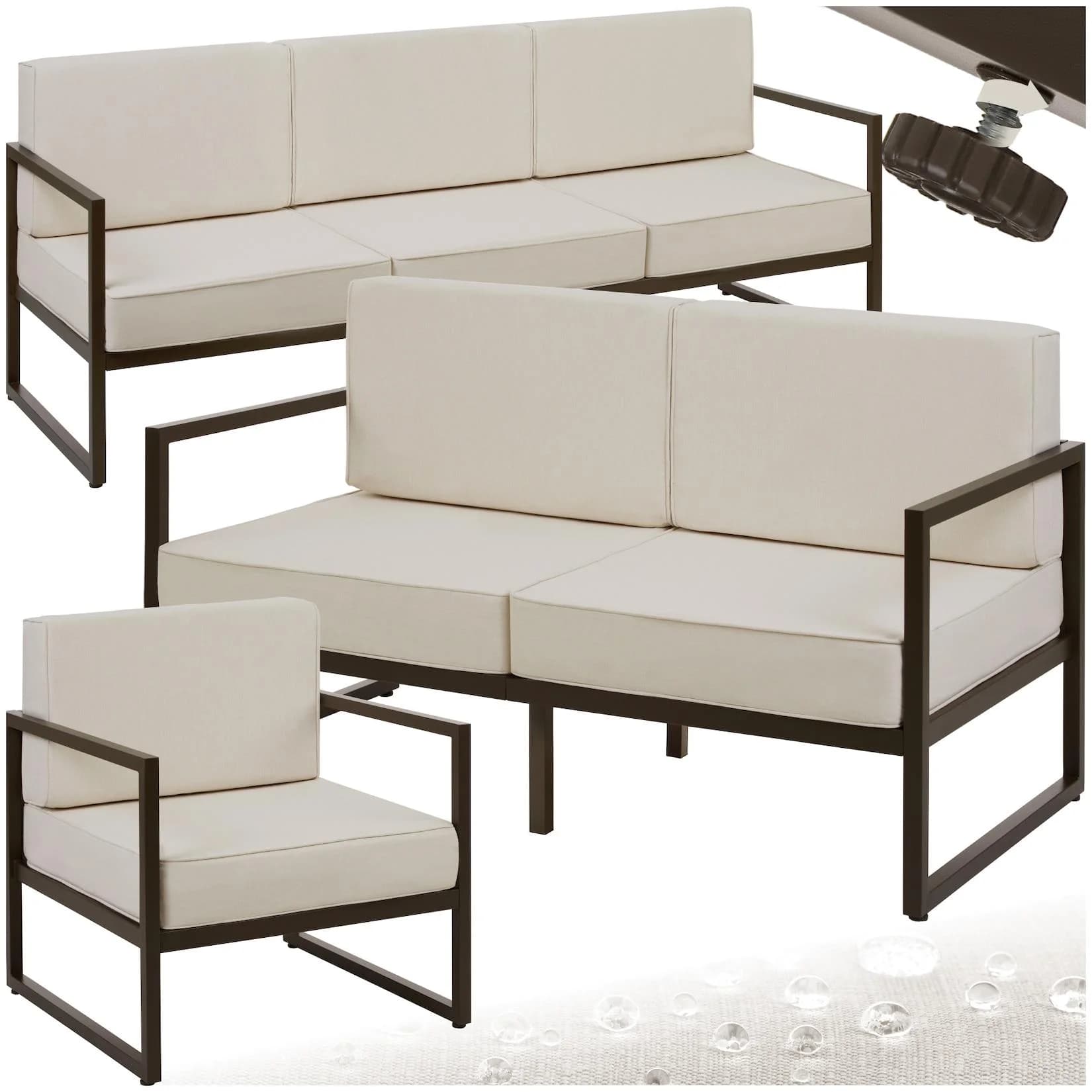 tectake Garten-Loungeset 3-tlg. Pulverbeschichteter Stahl 14 cm Polster