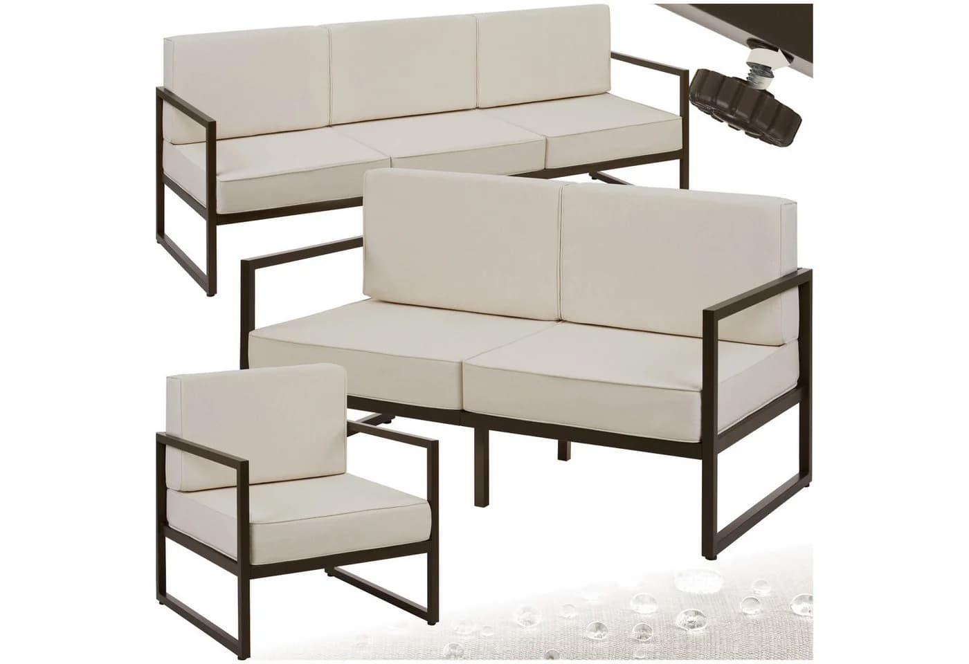 tectake Garten-Loungeset 3-tlg. Pulverbeschichteter Stahl 14 cm Polster - Bild 3