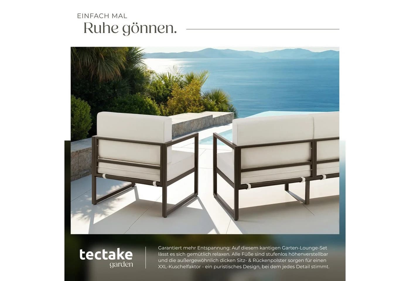 tectake Garten-Loungeset 3-tlg. Pulverbeschichteter Stahl 14 cm Polster - Bild 5