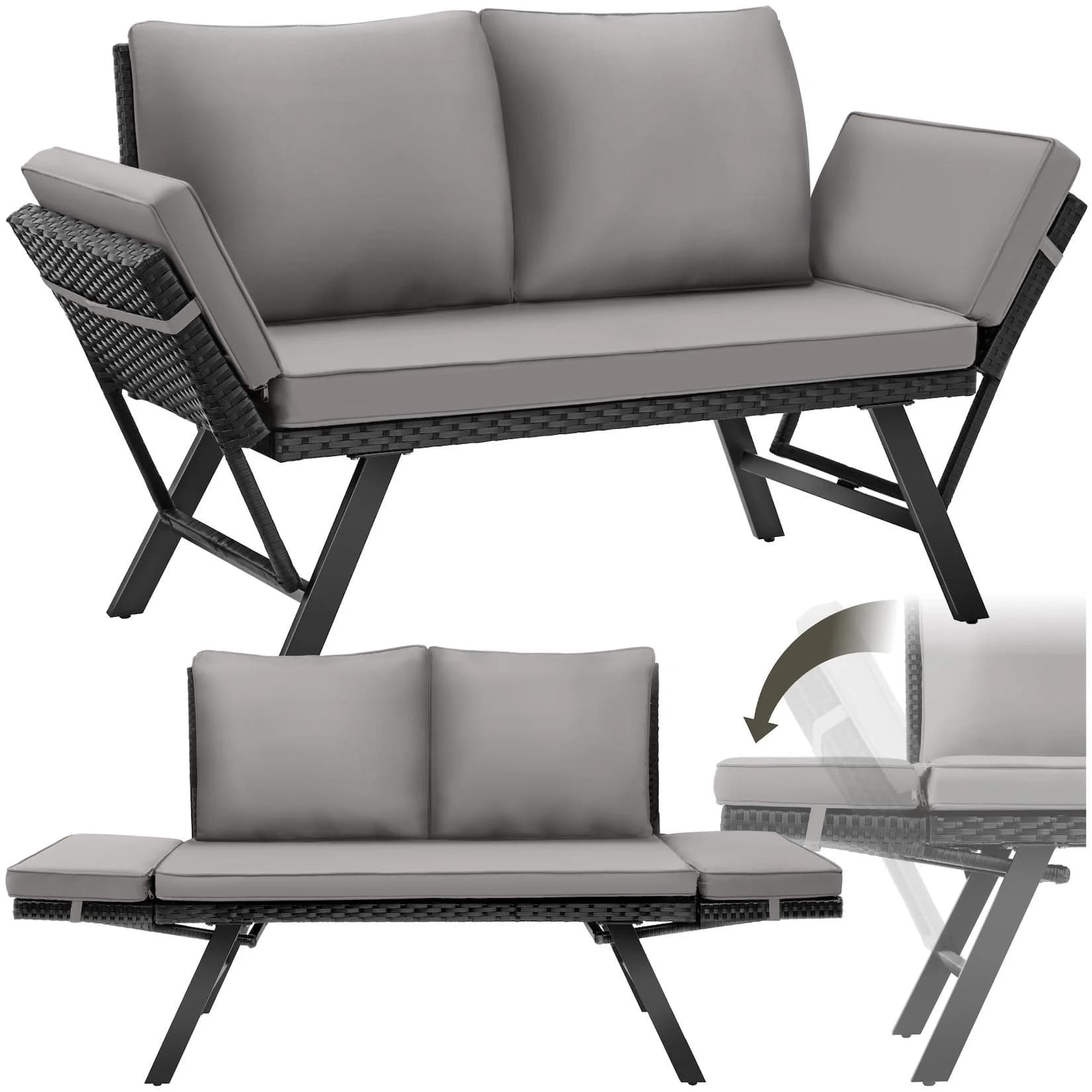 tectake Loungeset Sintra Rattan Gartenlounge Hellgrau/Schwarz