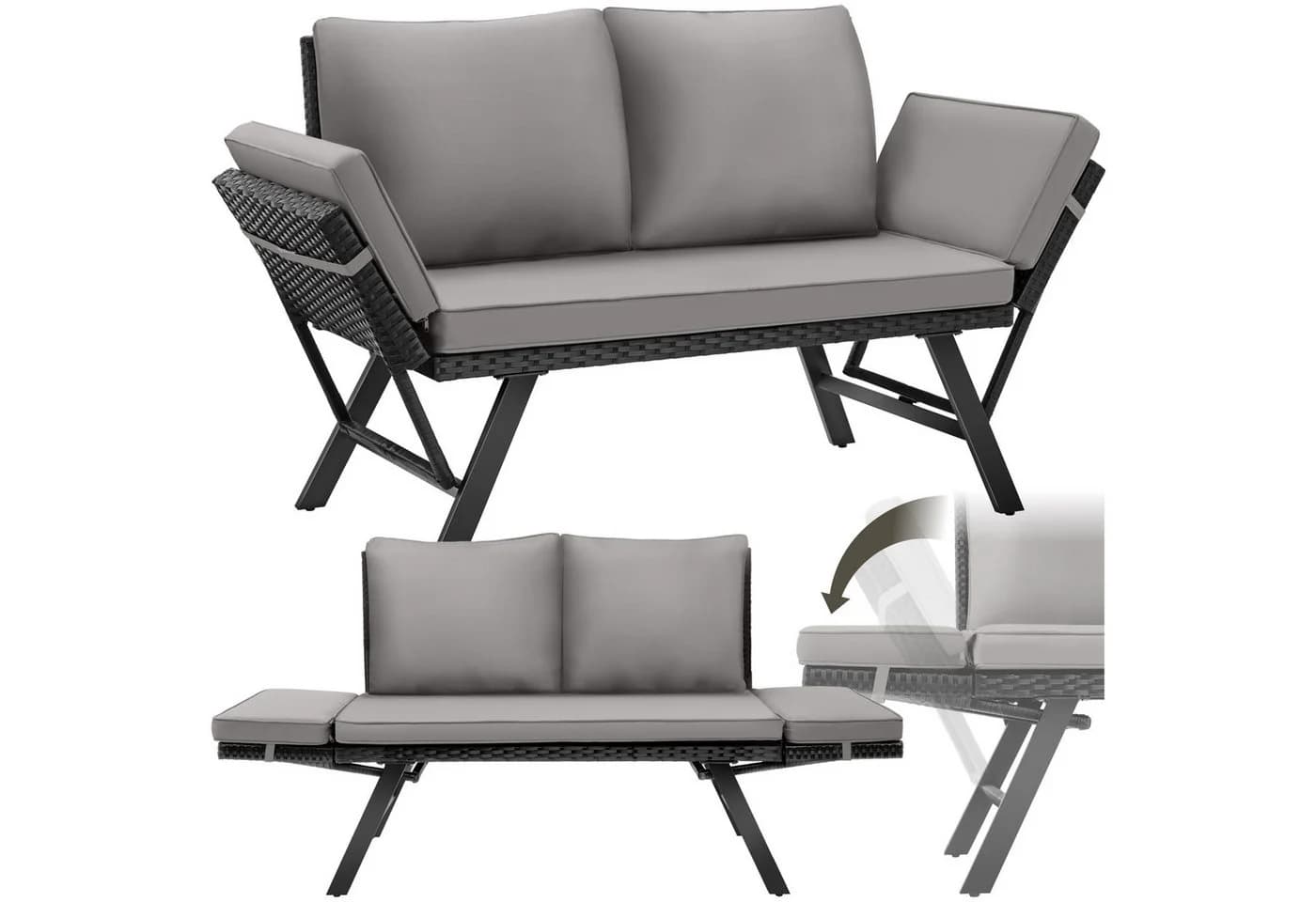 tectake Loungeset Sintra Rattan Gartenlounge Hellgrau/Schwarz - Bild 3