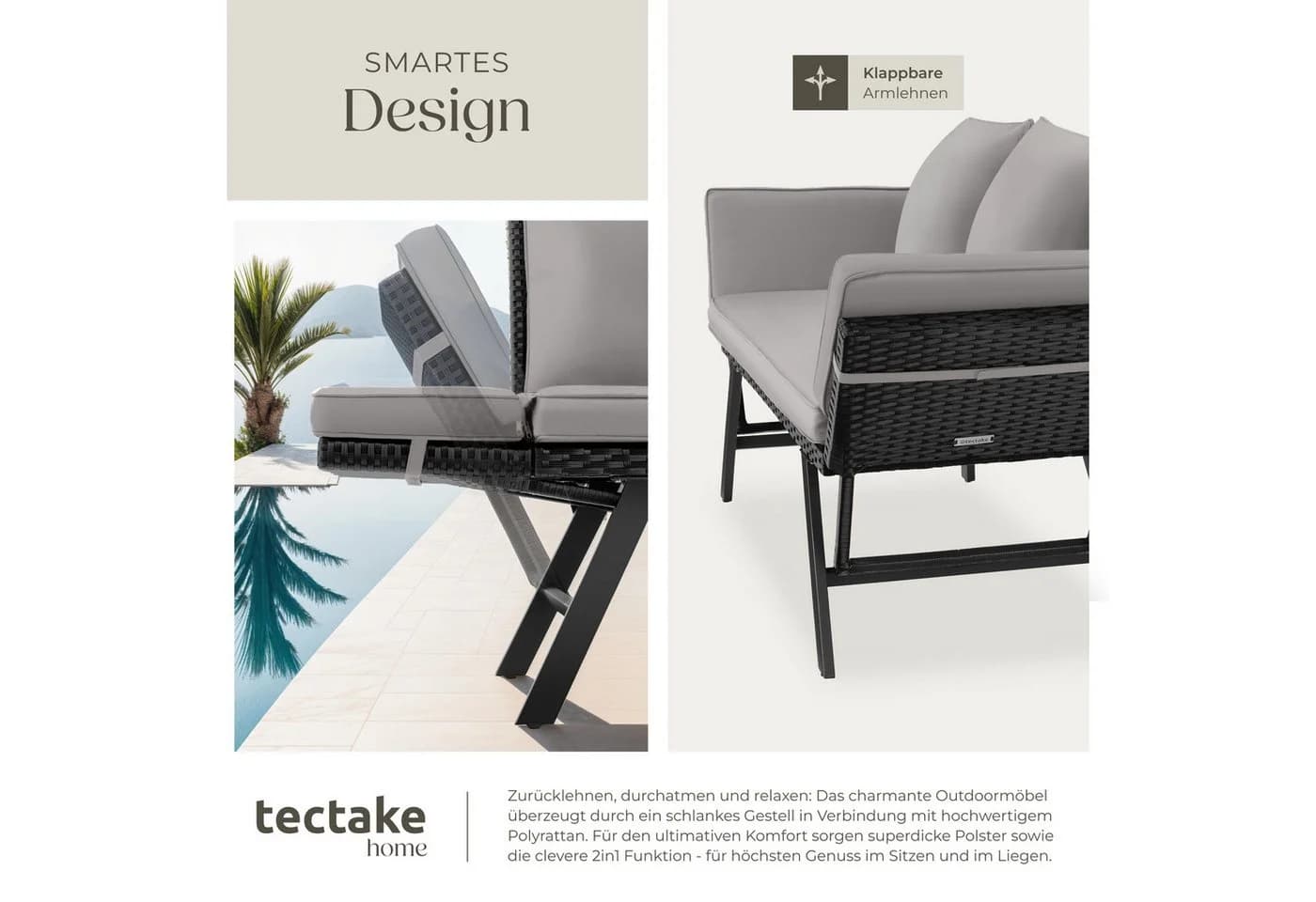 tectake Loungeset Sintra Rattan Gartenlounge Hellgrau/Schwarz - Bild 5