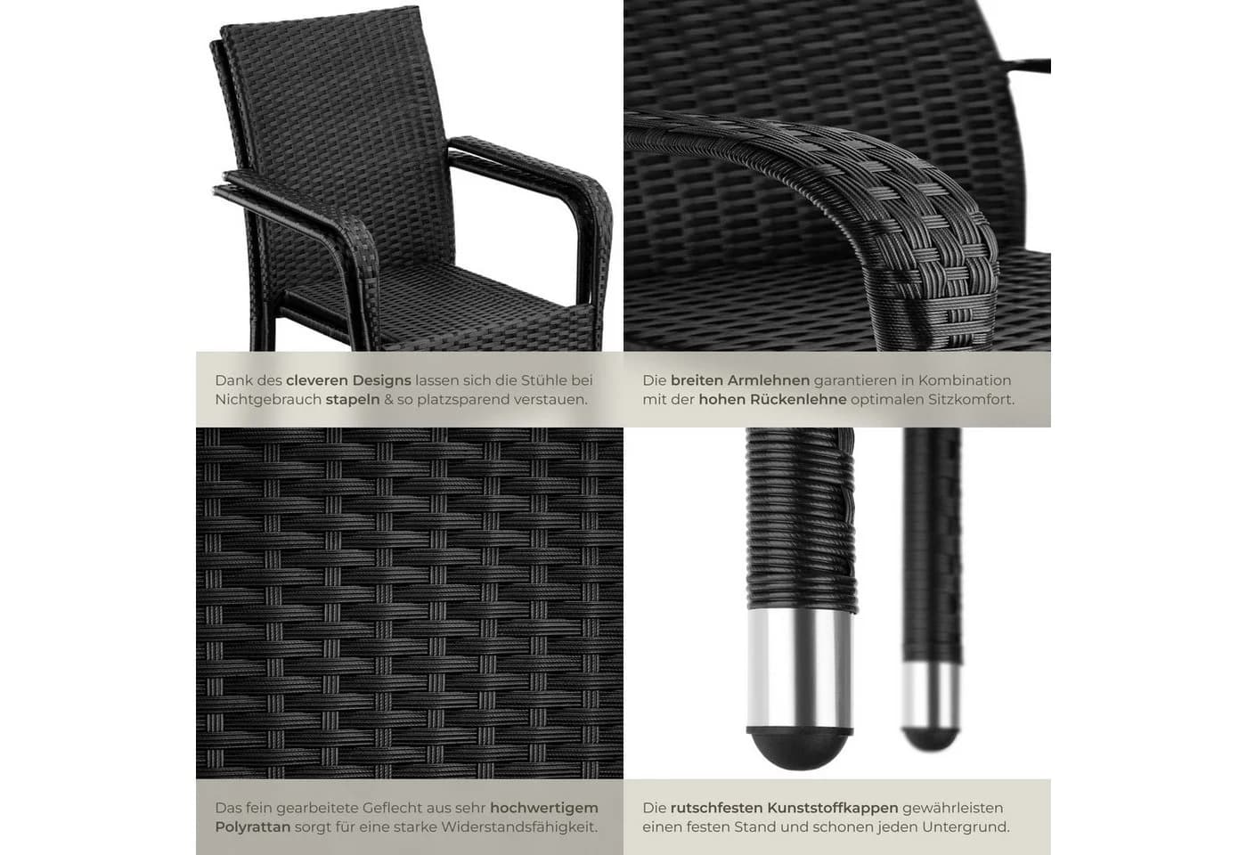 tectake Rattanstuhl Girona Set 2 Stk. Stapelbar Gartenstuhl - Bild 5