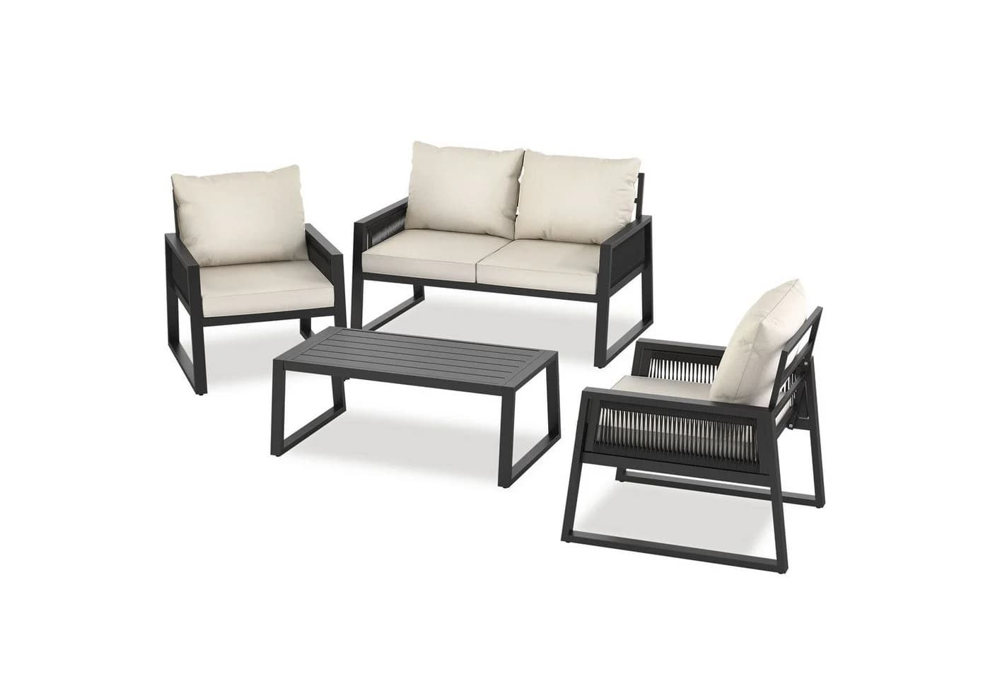 tectake Gartenlounge-Set 4-tlg. Grau Rope-Design Aluminium - Bild 2