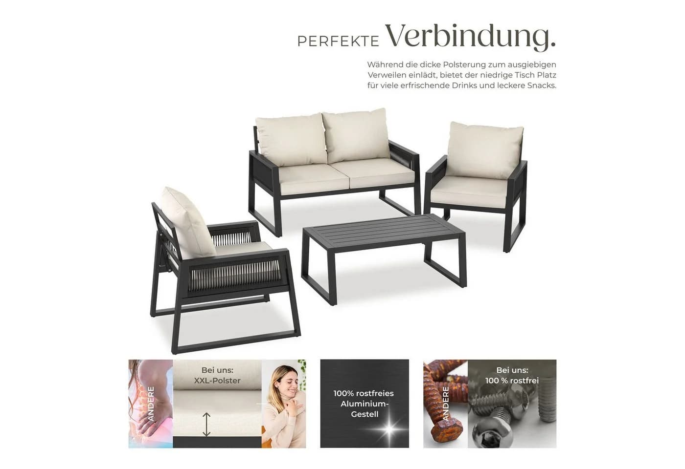 tectake Gartenlounge-Set 4-tlg. Grau Rope-Design Aluminium - Bild 3