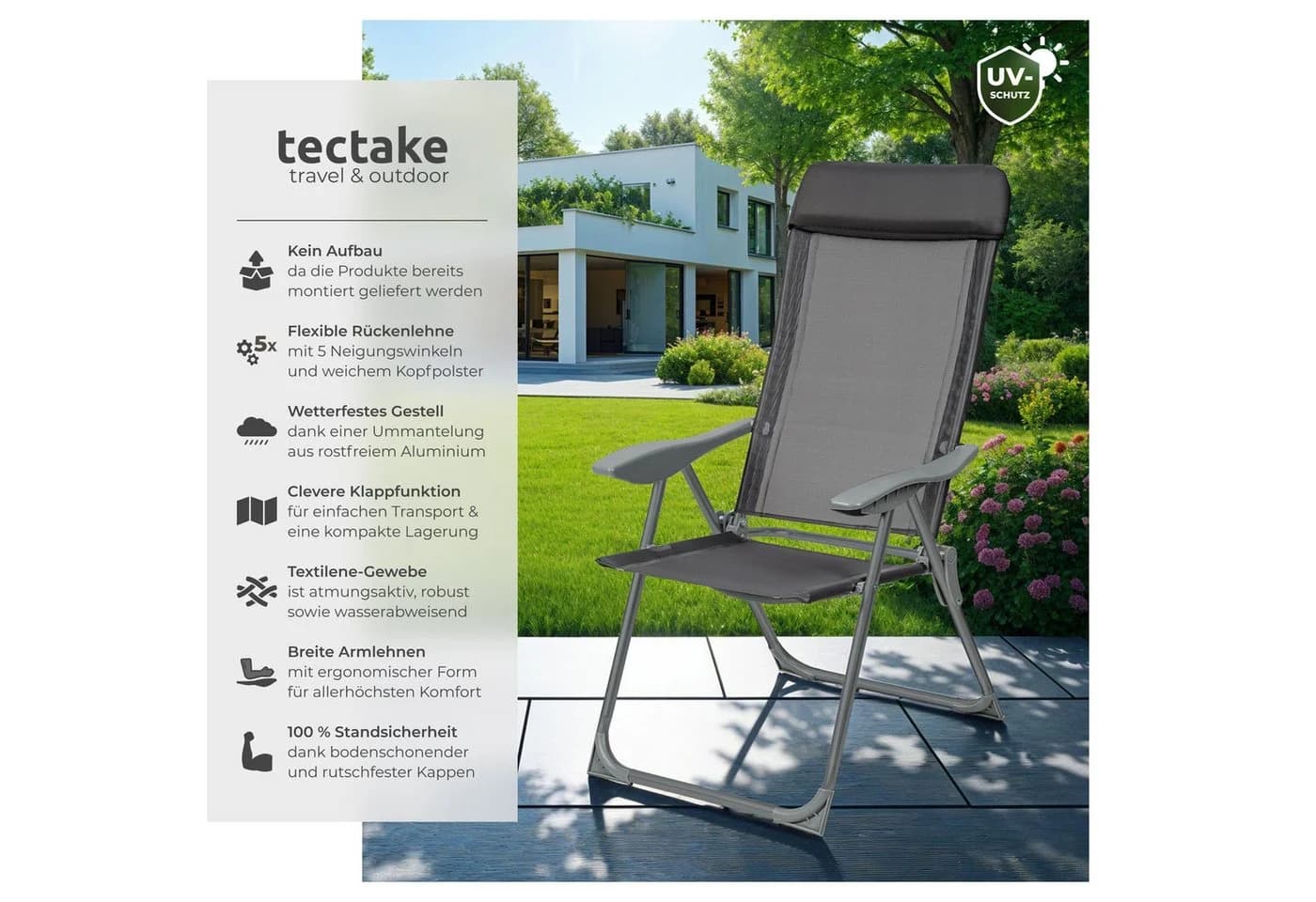 tectake 4er Set Gartenstuhl Klappbar Aluminium Textilene Anthrazit - Bild 2
