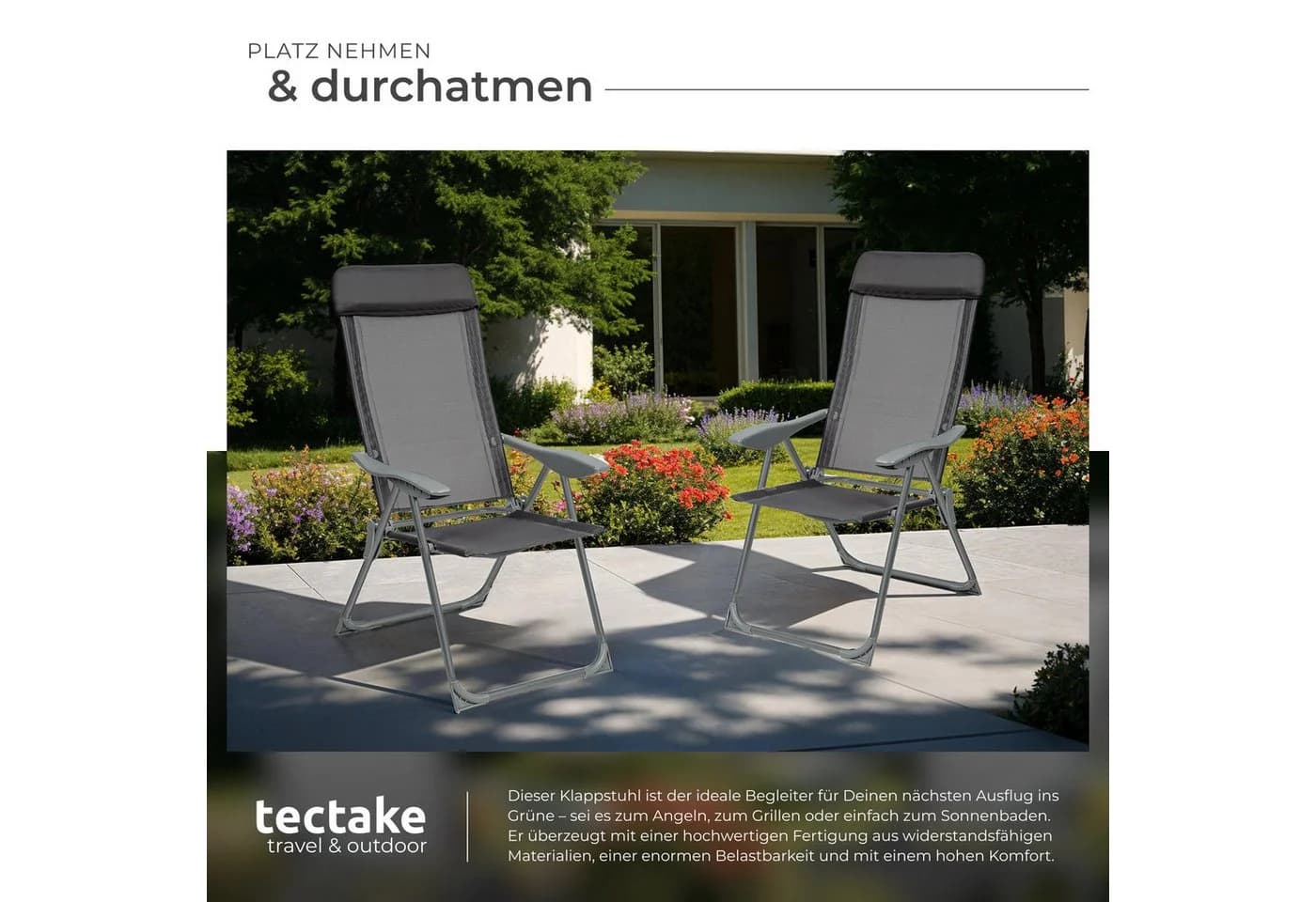 tectake 4er Set Gartenstuhl Klappbar Aluminium Textilene Anthrazit - Bild 5