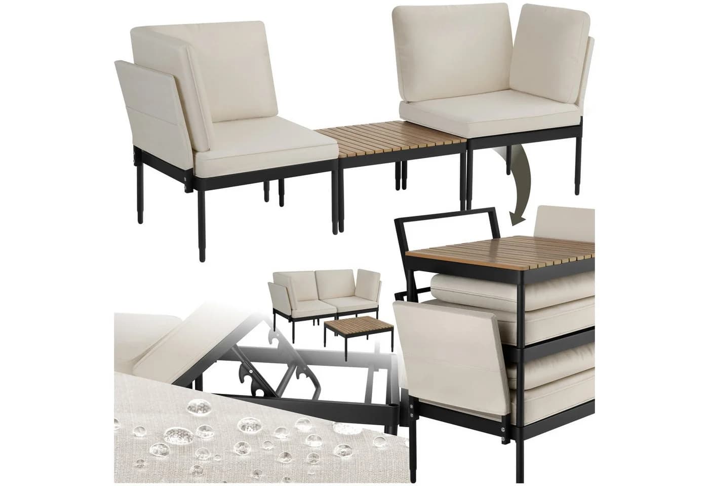 tectake Gartenlounge-Set 3-tlg. Aluminium Grau mit verstellbarer Lehne - Bild 3