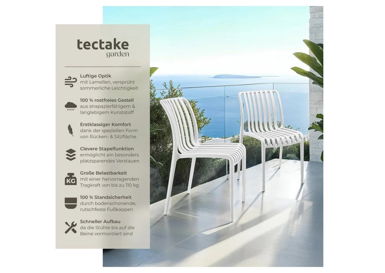 TECTAKE Gartenstuhl-Set 4-tlg. Beige Polypropylen stapelbar - Bild 2