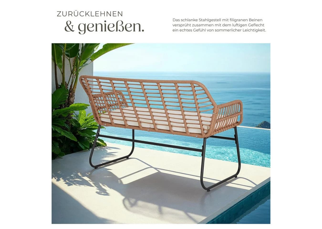 TECTAKE Rattanlounge Molfetta XL 4-tlg. Sitzgruppe Beige mit Glasplatte - Bild 5