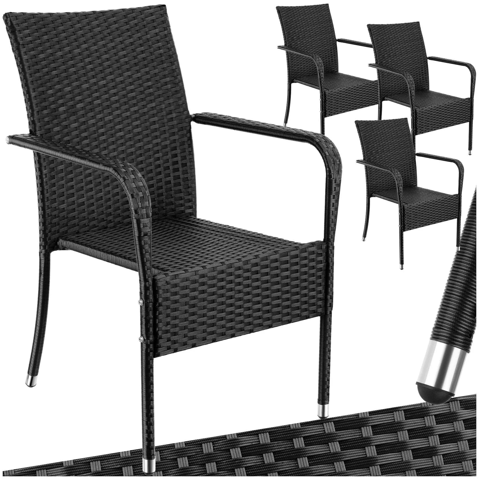 tectake Rattanstuhl Girona Set 4 Stk Stapelbar Stahl Polyethylen