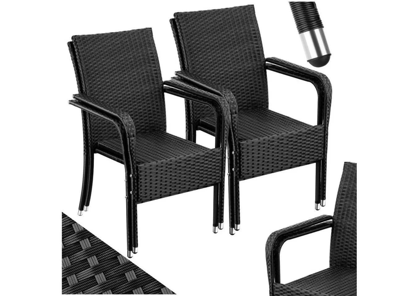 tectake Rattanstuhl Girona Set 4 Stk Stapelbar Stahl Polyethylen - Bild 3