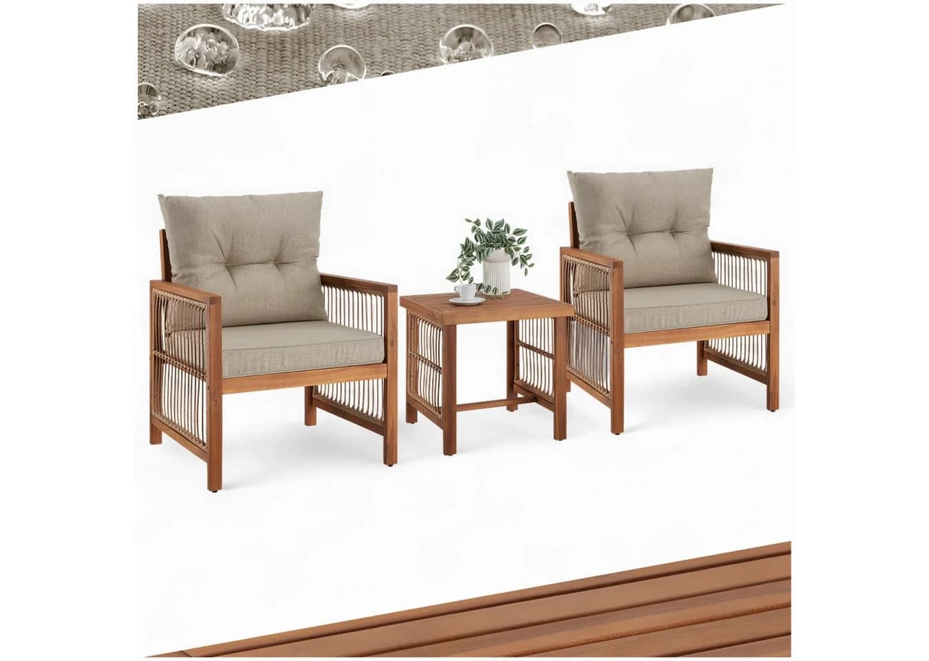 tectake Lounge-Set Eivissa 3-tlg. Polyrattan Akazienholz - Bild 2