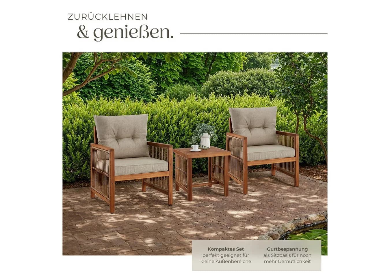 tectake Lounge-Set Eivissa 3-tlg. Polyrattan Akazienholz - Bild 4