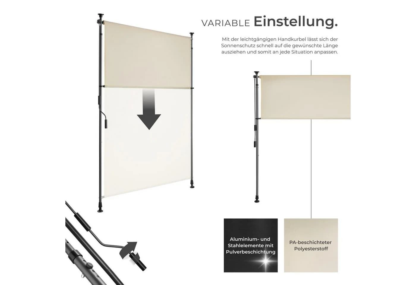 tectake Klemmmarkise Taija mit Handkurbel UV-beständig Wasserabweisend - Bild 4