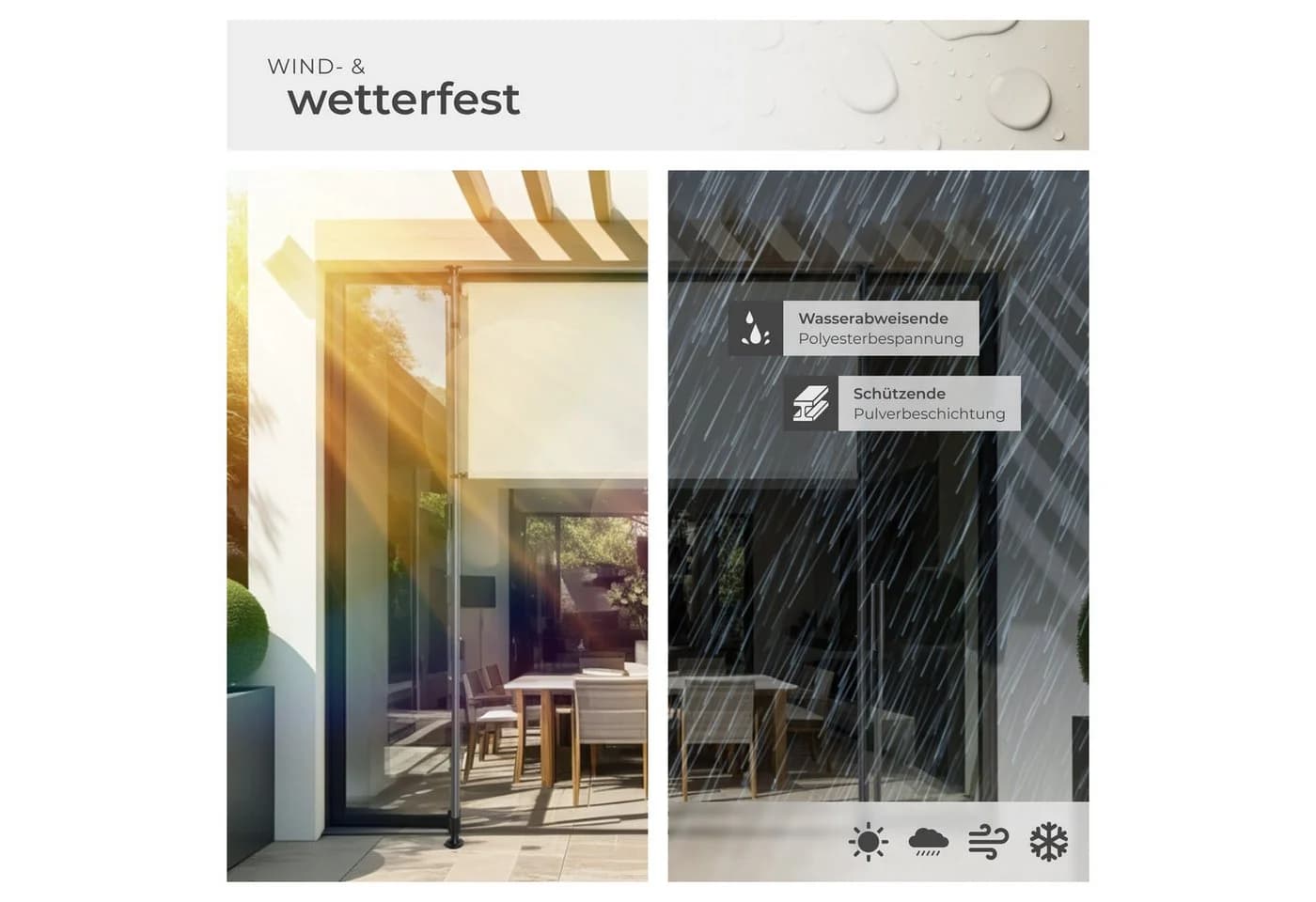 tectake Klemmmarkise Taija mit Handkurbel UV-beständig Wasserabweisend - Bild 5