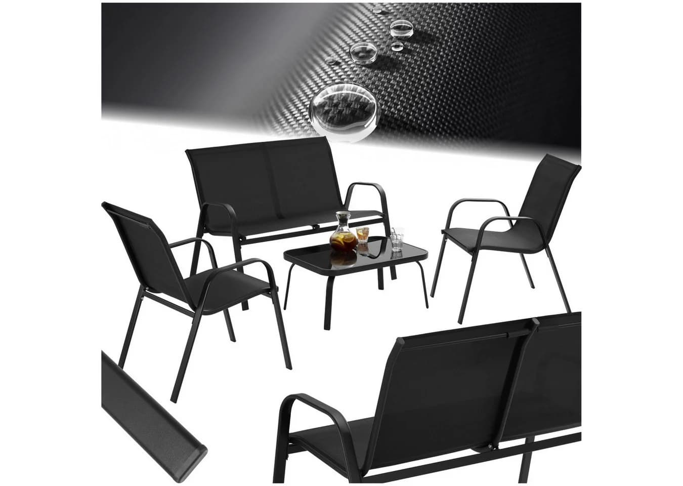 tectake Gartenlounge-Set Nora 4-tlg. Schwarz Stahl Textilene - Bild 3
