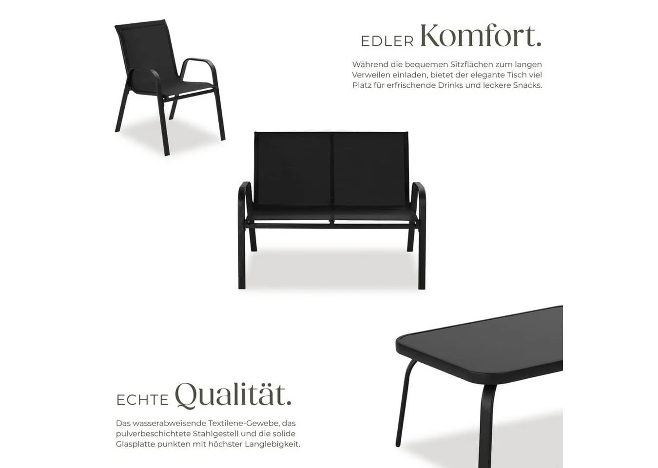tectake Gartenlounge-Set Nora 4-tlg. Schwarz Stahl Textilene - Bild 4