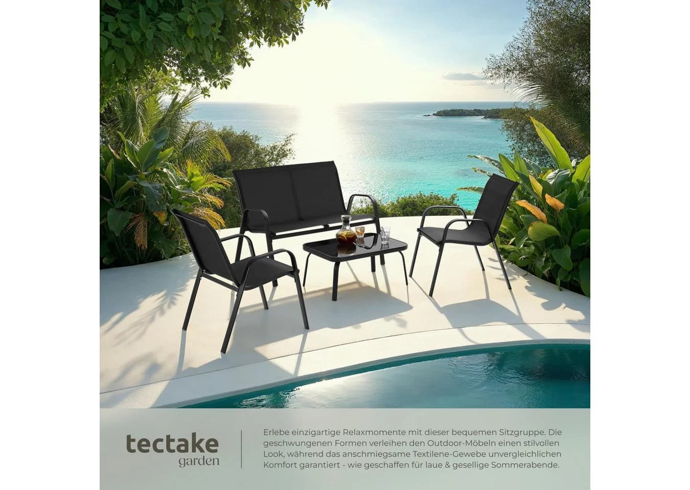 tectake Gartenlounge-Set Nora 4-tlg. Schwarz Stahl Textilene - Bild 5