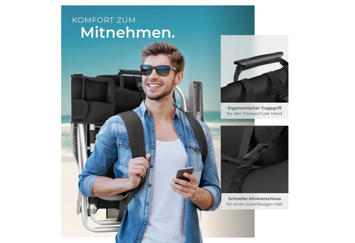 tectake Aluminium Strandstuhl klappbar mit Rucksackfunktion - Bild 5