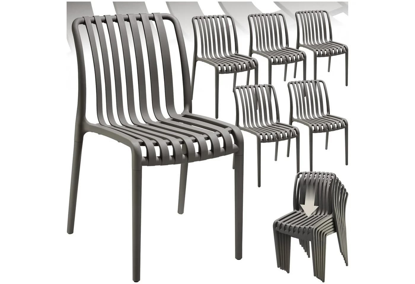 TECTAKE Gartenstuhl Alcudia 6er-Set Grau Stapelbar Wetterfest - Bild 2