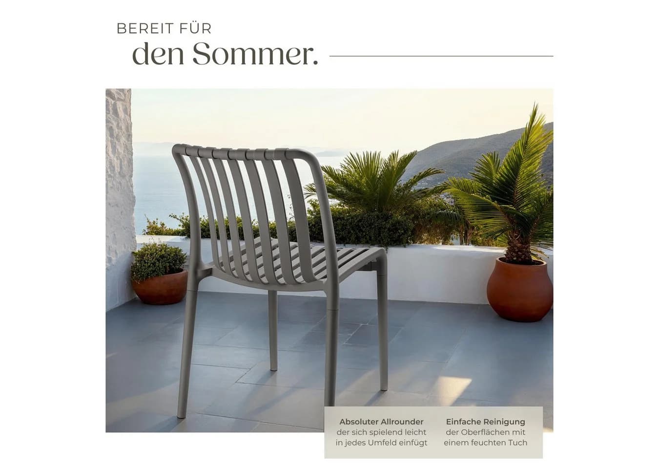 TECTAKE Gartenstuhl Alcudia 6er-Set Grau Stapelbar Wetterfest - Bild 4