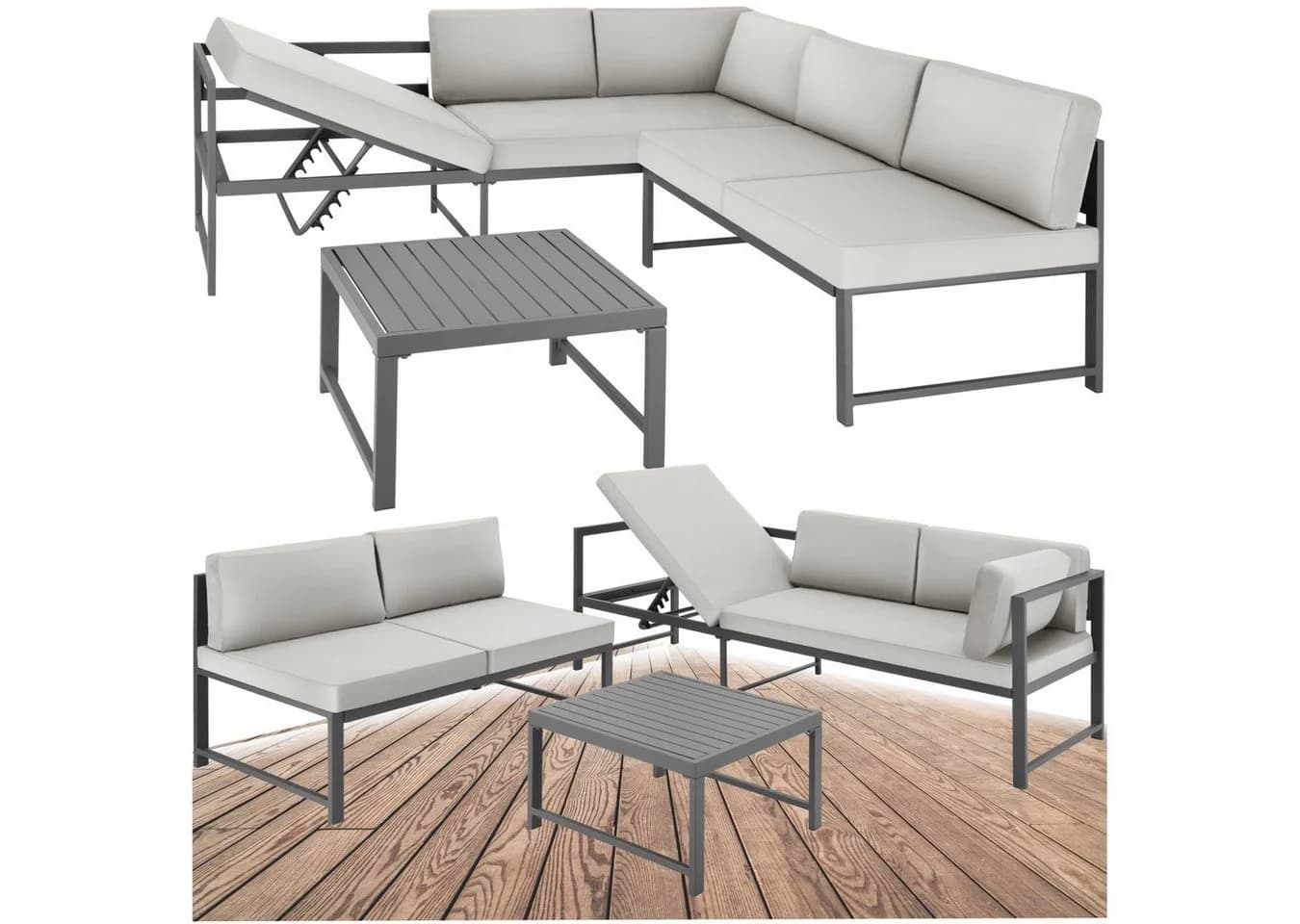 tectake Gartenlounge-Set Aluminium 3-tlg. Grau mit verstellbarer Lehne - Bild 2