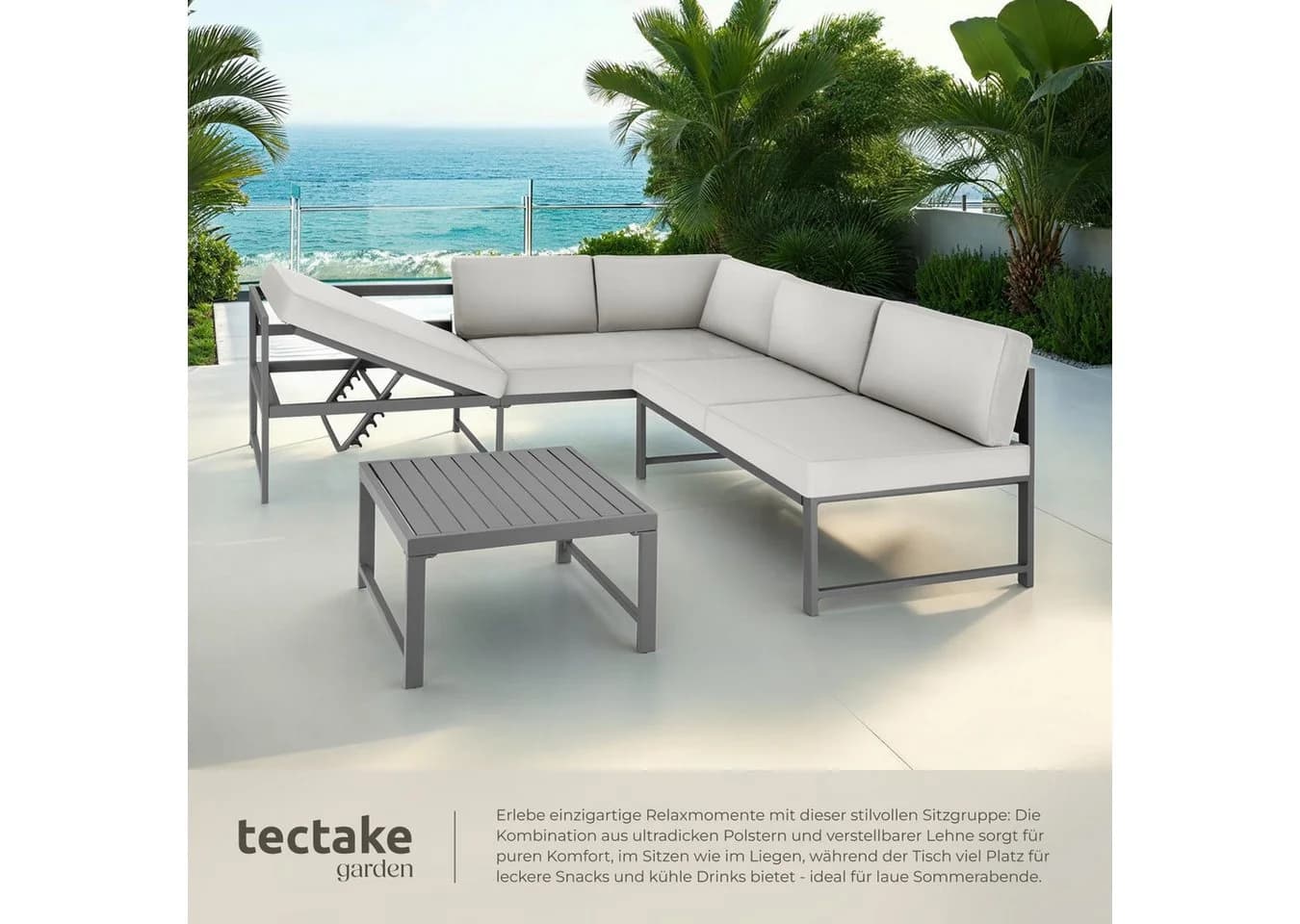 tectake Gartenlounge-Set Aluminium 3-tlg. Grau mit verstellbarer Lehne - Bild 4