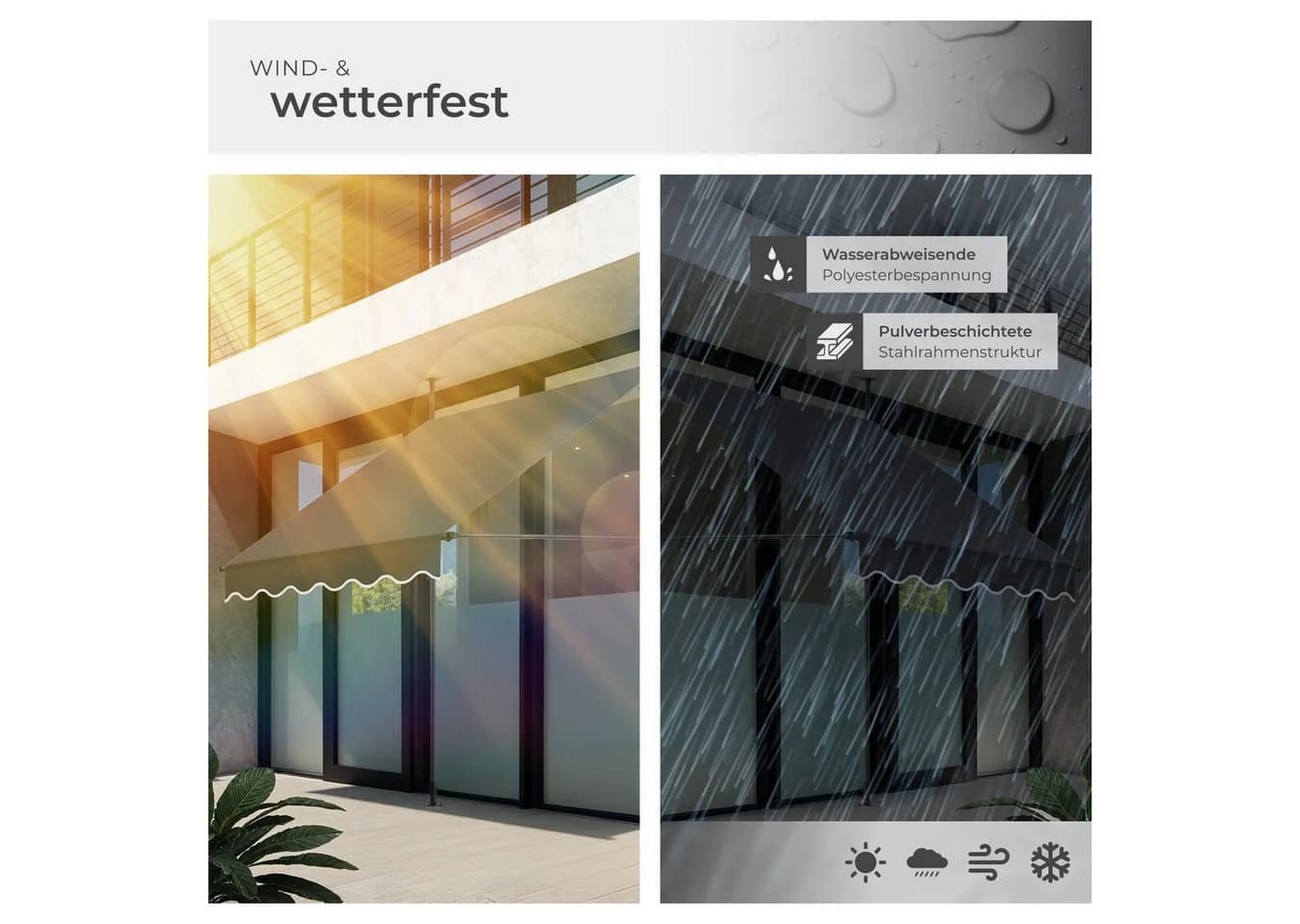 TECTAKE Klemm-Senkrechtmarkise Schwarz/Grau UV-beständig Wasserabweisend - Bild 4