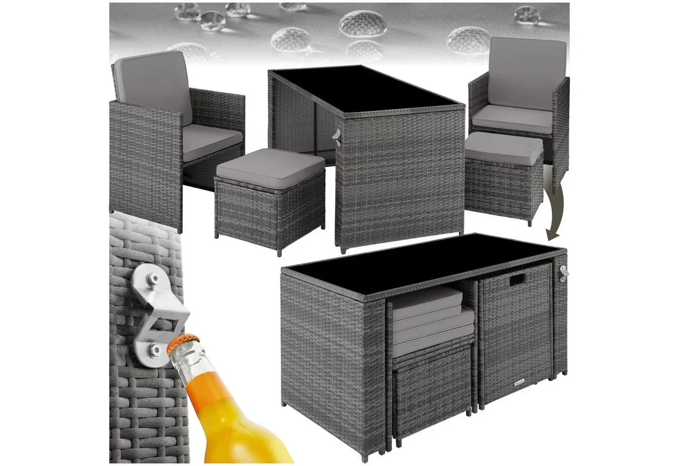 tectake Sitzgruppe Rattan Palermo 5-tlg. Grau UV-beständig - Bild 2