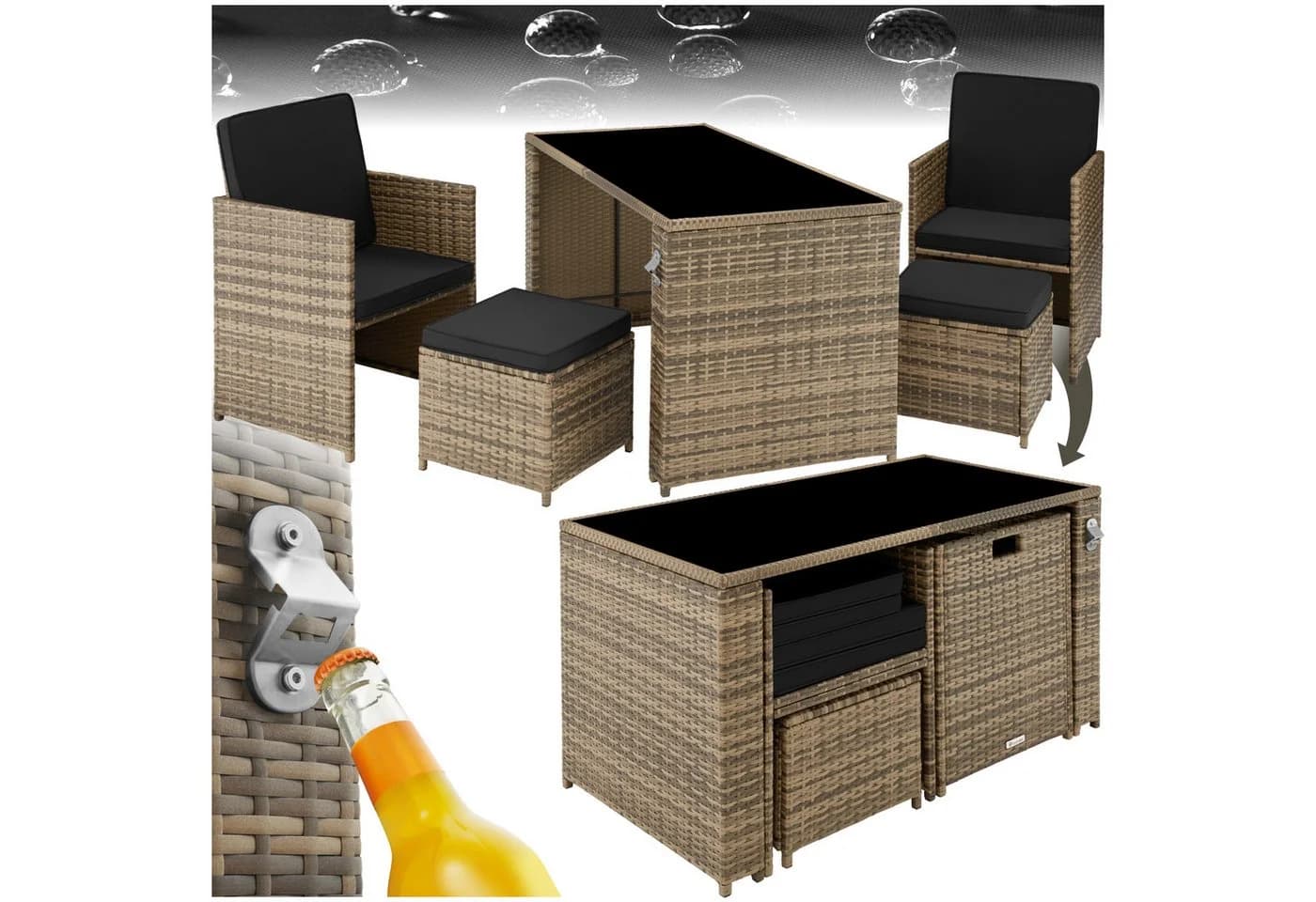 tectake Sitzgruppe Rattan 5-tlg. Natur/Schwarz Poly Rattan - Bild 2