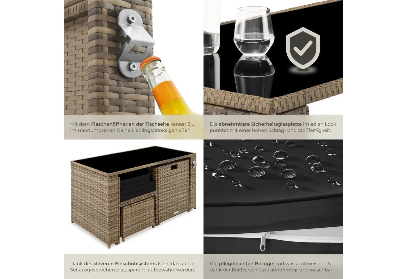 tectake Sitzgruppe Rattan 5-tlg. Natur/Schwarz Poly Rattan - Bild 5
