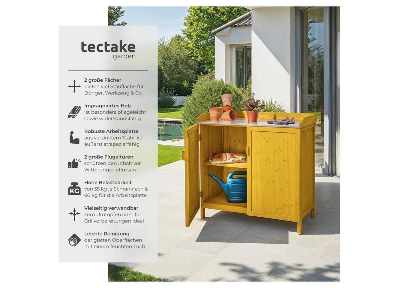 tectake Pflanztisch Vita mit Unterschrank und Arbeitsplatte