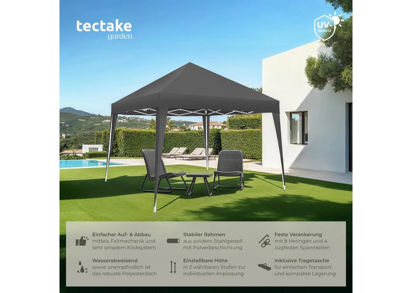 TECTAKE Pavillon Linosa Grau Faltbar Wasserabweisend