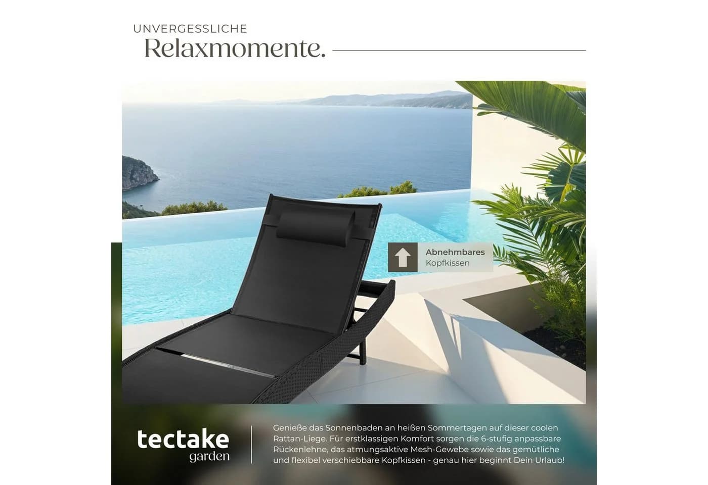 TECTAKE Gartenliege Moana Schwarz Verstellbar - Bild 4