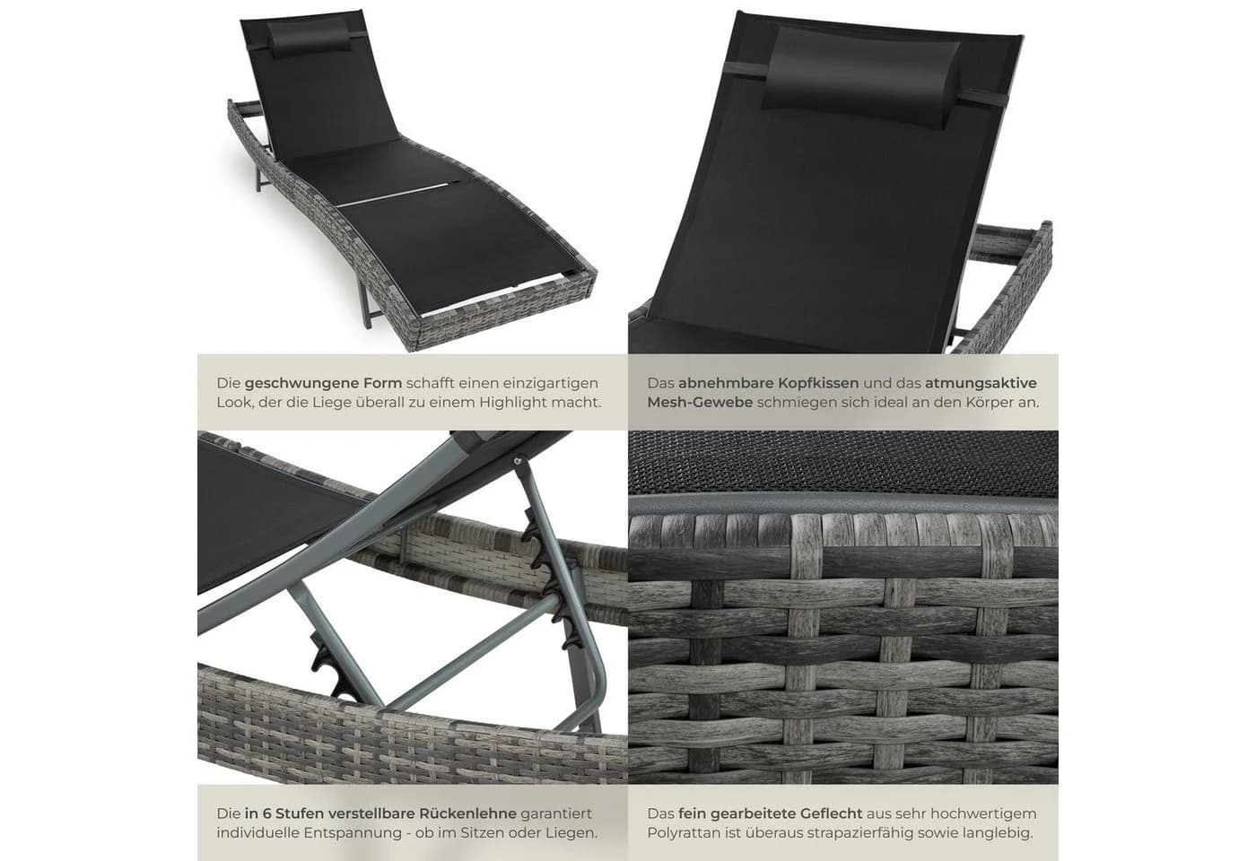 tectake Gartenliege Moana Grau Meliert Verstellbar - Bild 5