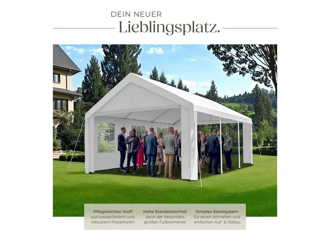 tectake Pavillon Jasko 6x4m mit 4 Seitenteilen Weiß - Bild 3