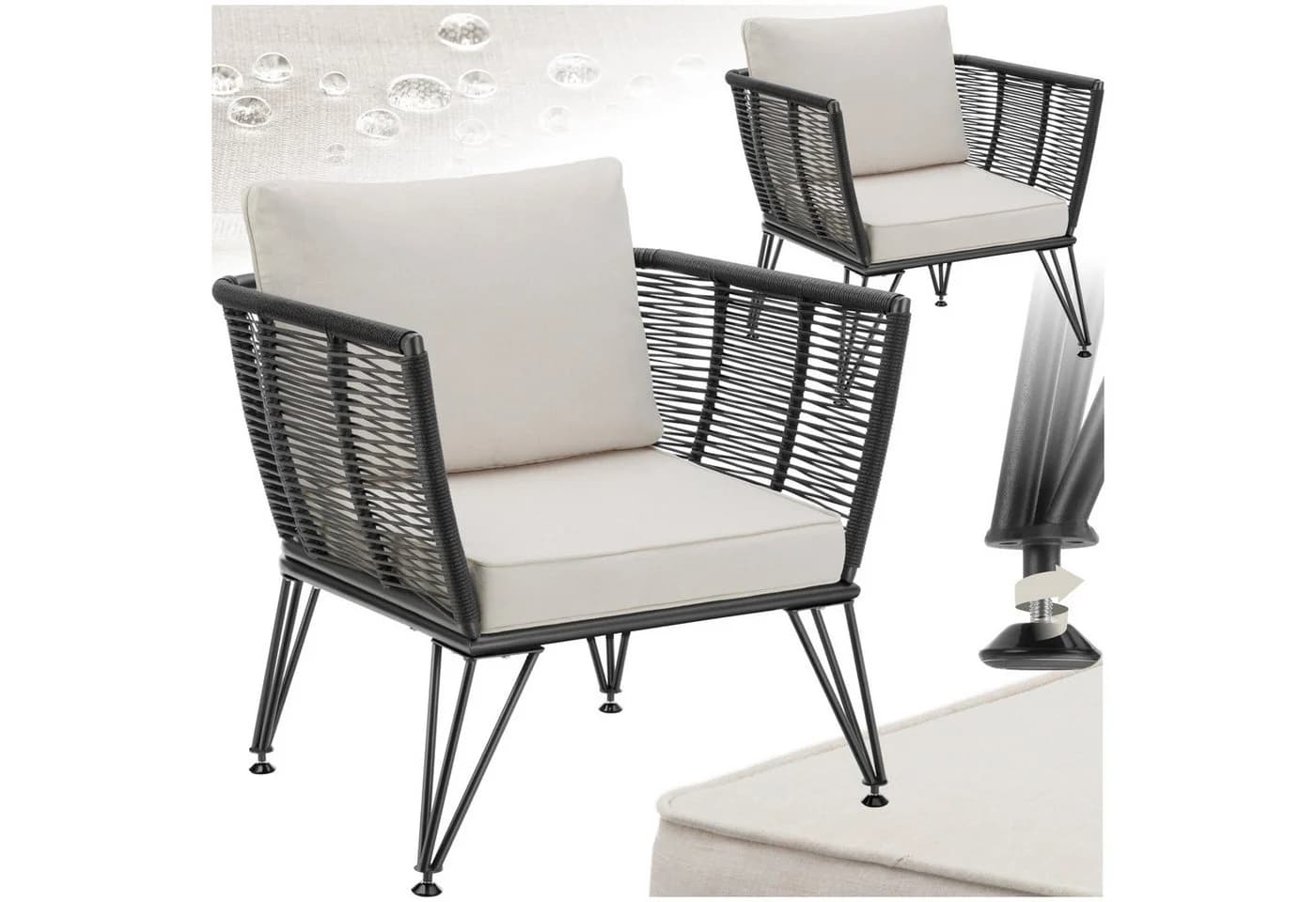 TECTAKE Garten-Loungesessel Sundo 2-tlg. Rope-Design Grau - Bild 2
