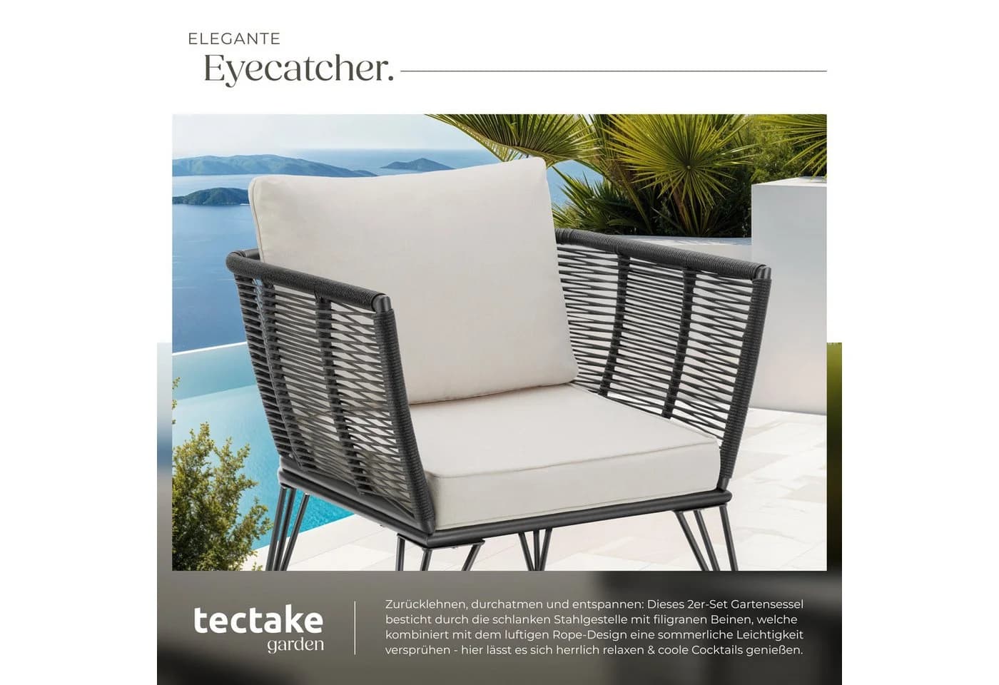 TECTAKE Garten-Loungesessel Sundo 2-tlg. Rope-Design Grau - Bild 4