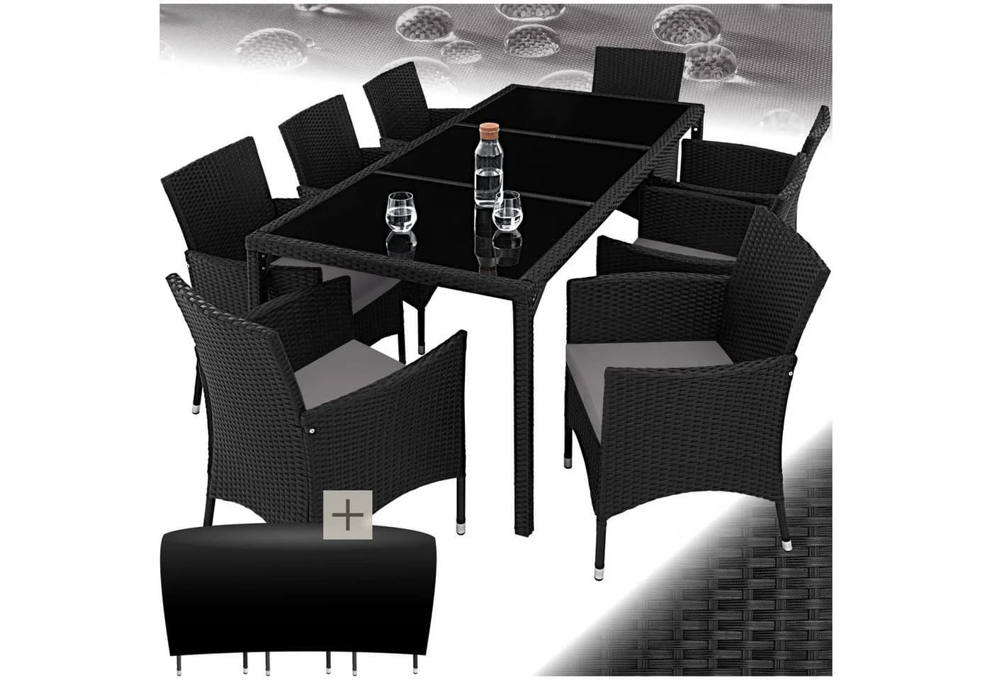 tectake Sitzgruppe 9-tlg. Schwarz/Grau Polyrattan mit Kissen - Bild 2