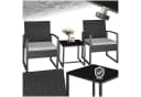 tectake Sitzgruppe Rattan 3-tlg. Schwarz/Grau mit Glasplatte Bild 2