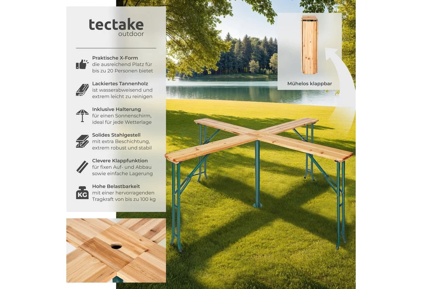 TECTAKE Stehtisch Bistrotisch Quattro klappbar mit Sonnenschirmhalterung