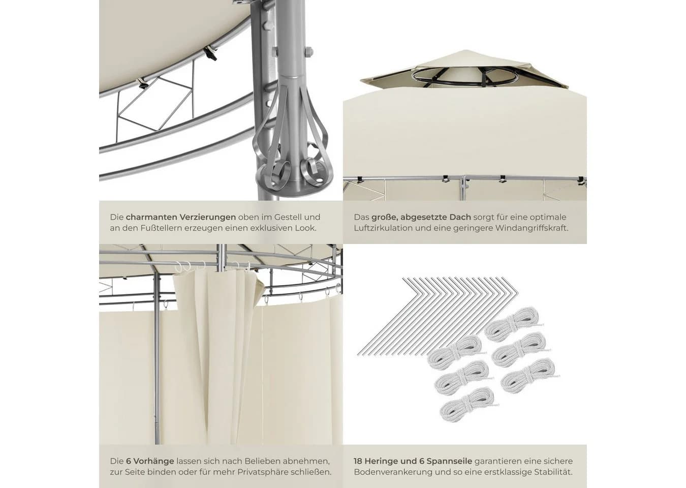 tectake Pavillon Gartenpavillon 6 Seitenteile - Bild 5