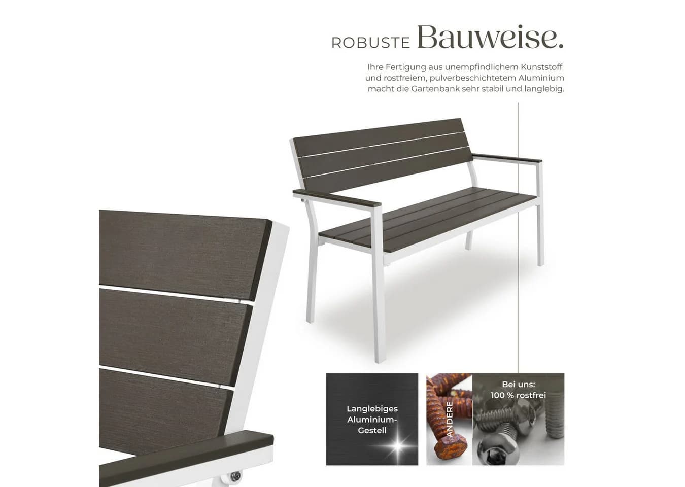TECTAKE Gartenbank Line 2-Sitzer Grau/Weiß Aluminiumrahmen - Bild 4