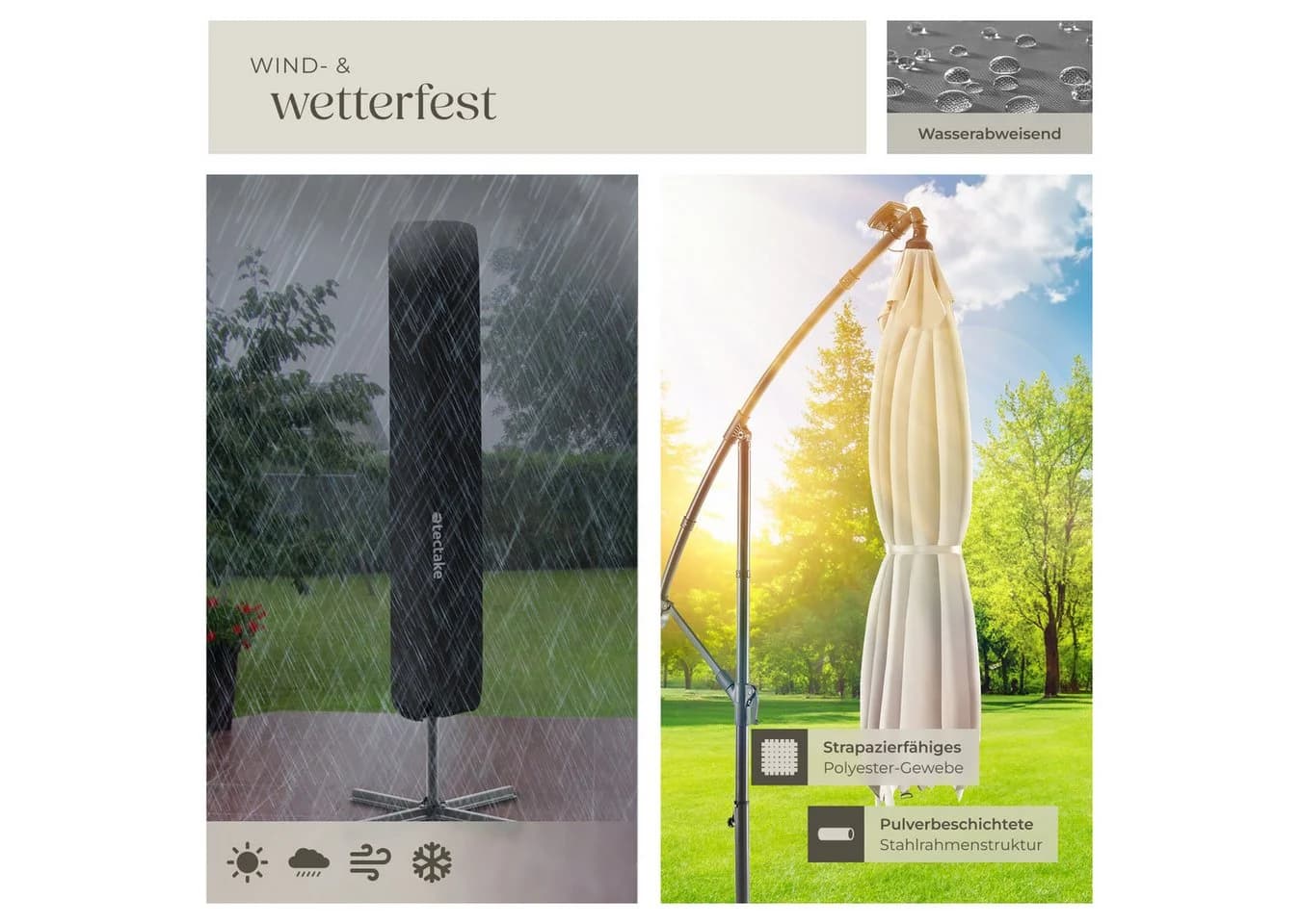 TECTAKE Ampelschirm Sunna Beige mit Solar-LED & Winddach - Bild 5