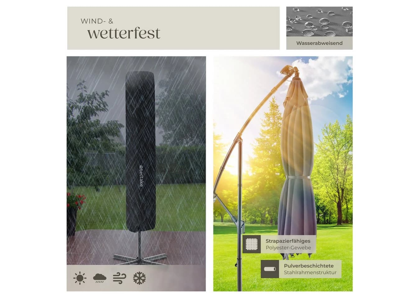 tectake Ampelschirm Sunna 250x250 cm Hellgrau mit LED Solar-Beleuchtung - Bild 5