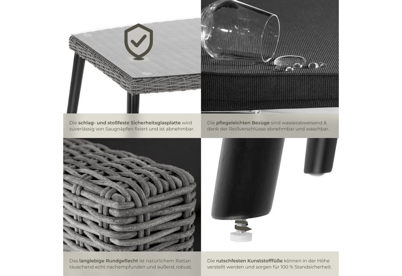 TECTAKE Loungeset Pula 3-tlg. Grau Aluminium Rattan mit Glasplatte - Bild 5