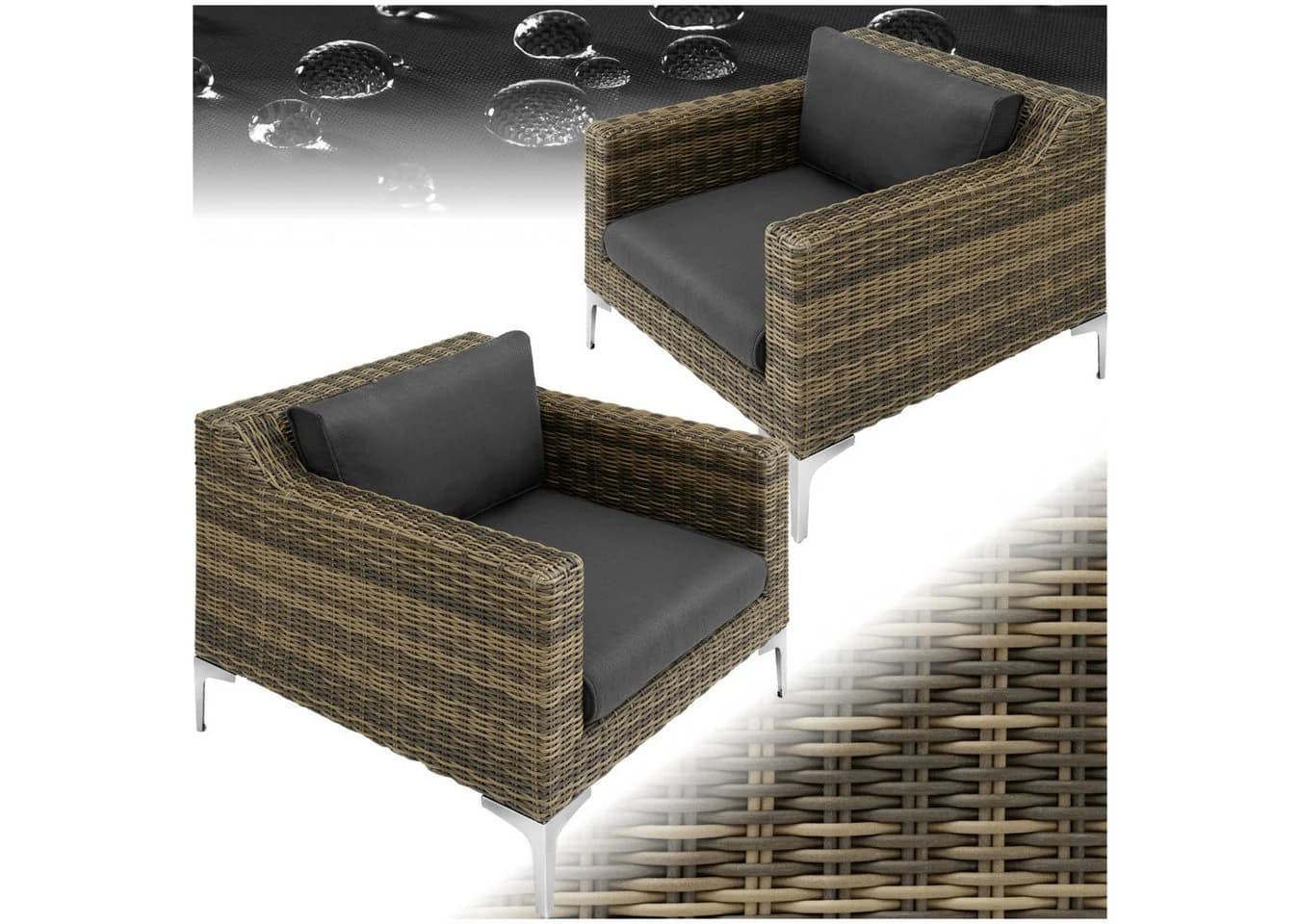 TECTAKE Loungeset Villanova 2 Sessel Aluminium Rattan grau - Bild 2