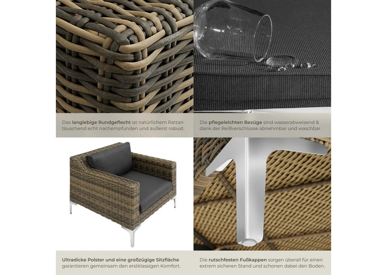 TECTAKE Loungeset Villanova 2 Sessel Aluminium Rattan grau - Bild 5